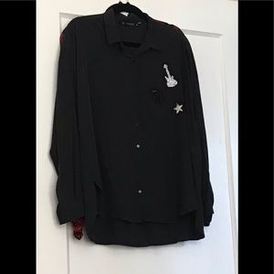 Zara Black Long Sleeve Shirt with Guitar Applique